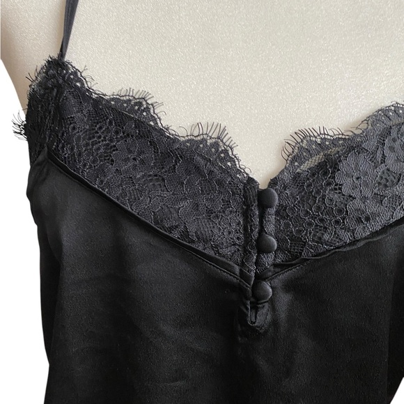 Abercrombie & Fitch Black Lace Satin Cami Tank Top Vtg Y2k Women S Blouse Button - Picture 6 of 8